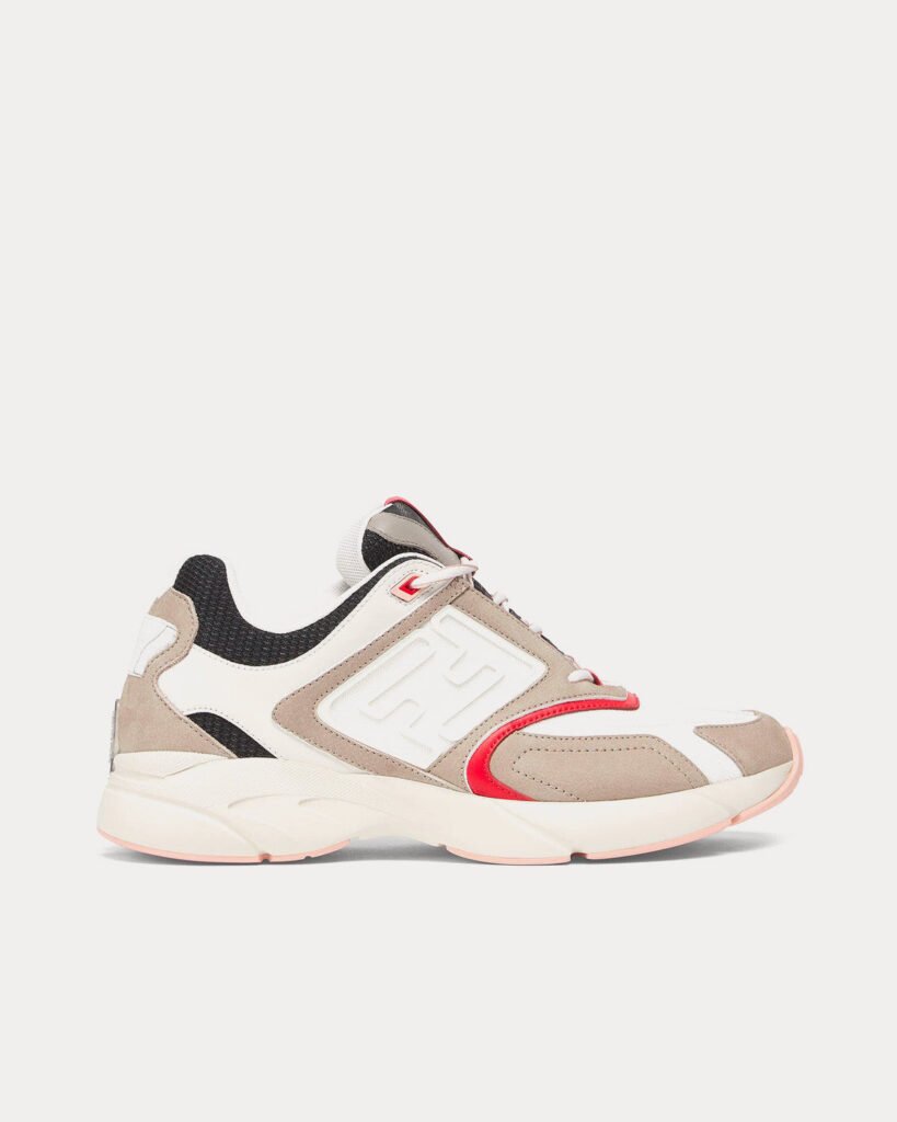 Baskets basses Fendi Faster en cuir nubuck beige