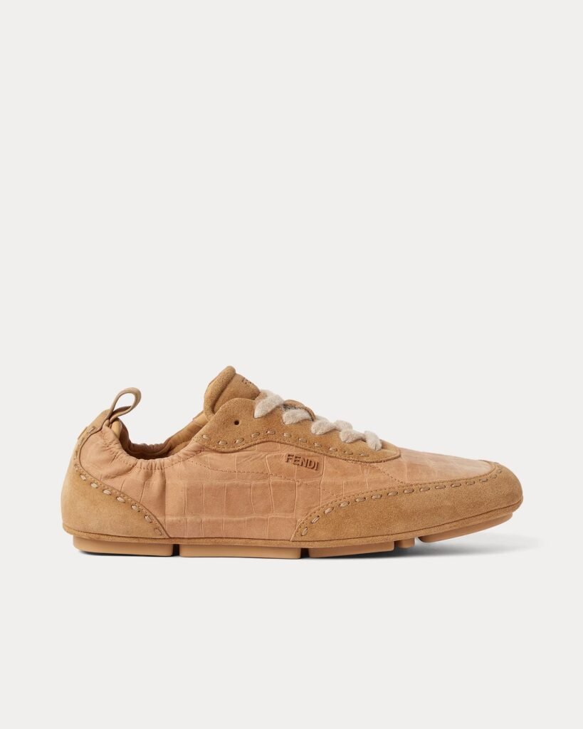 Baskets basses Fendi Fit en cuir beige