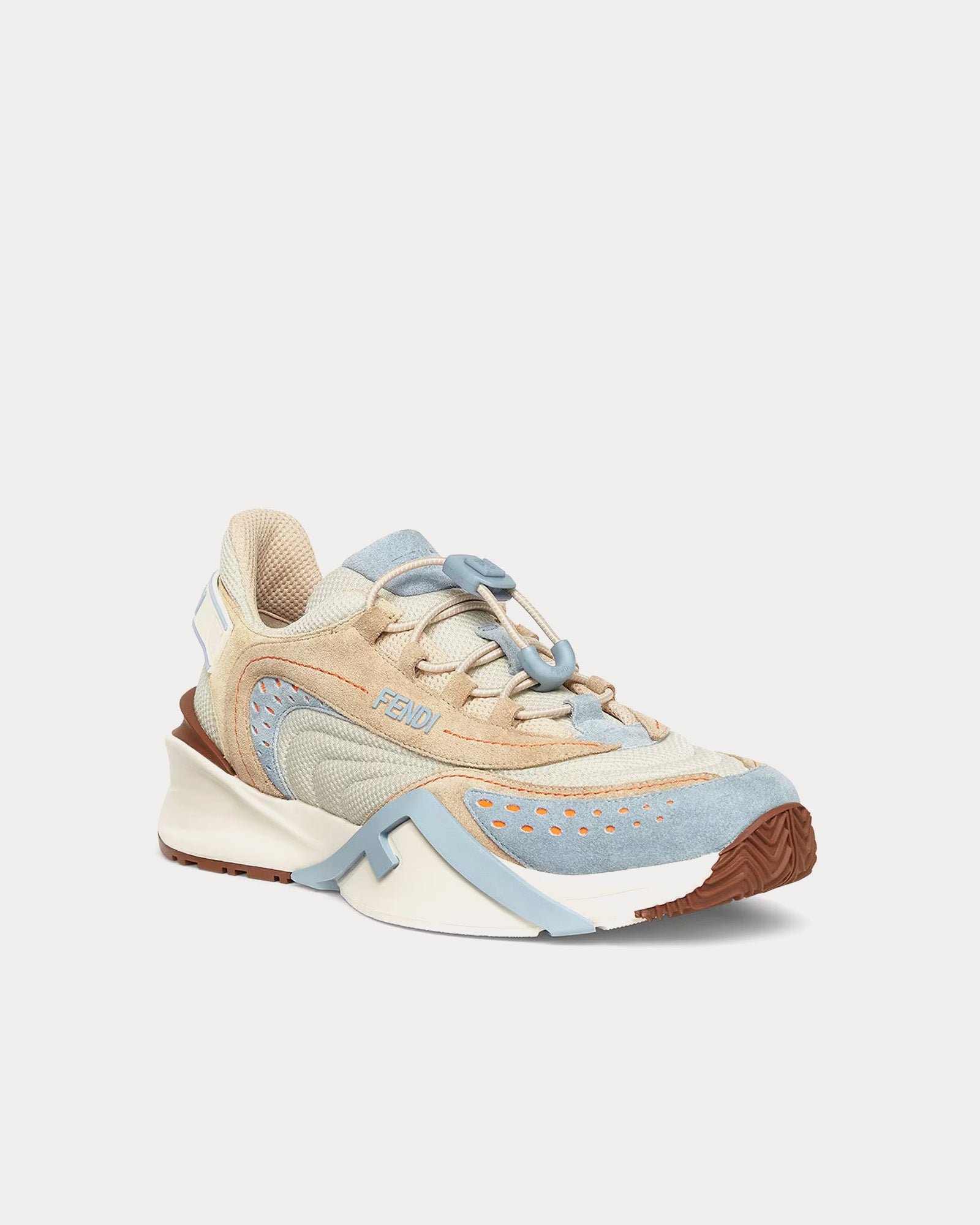 Baskets basses Fendi Flow en maille et daim bleu clair – Image 3
