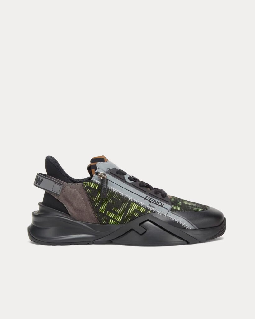Baskets basses Fendi Flow en tissu jaune fluo/noir
