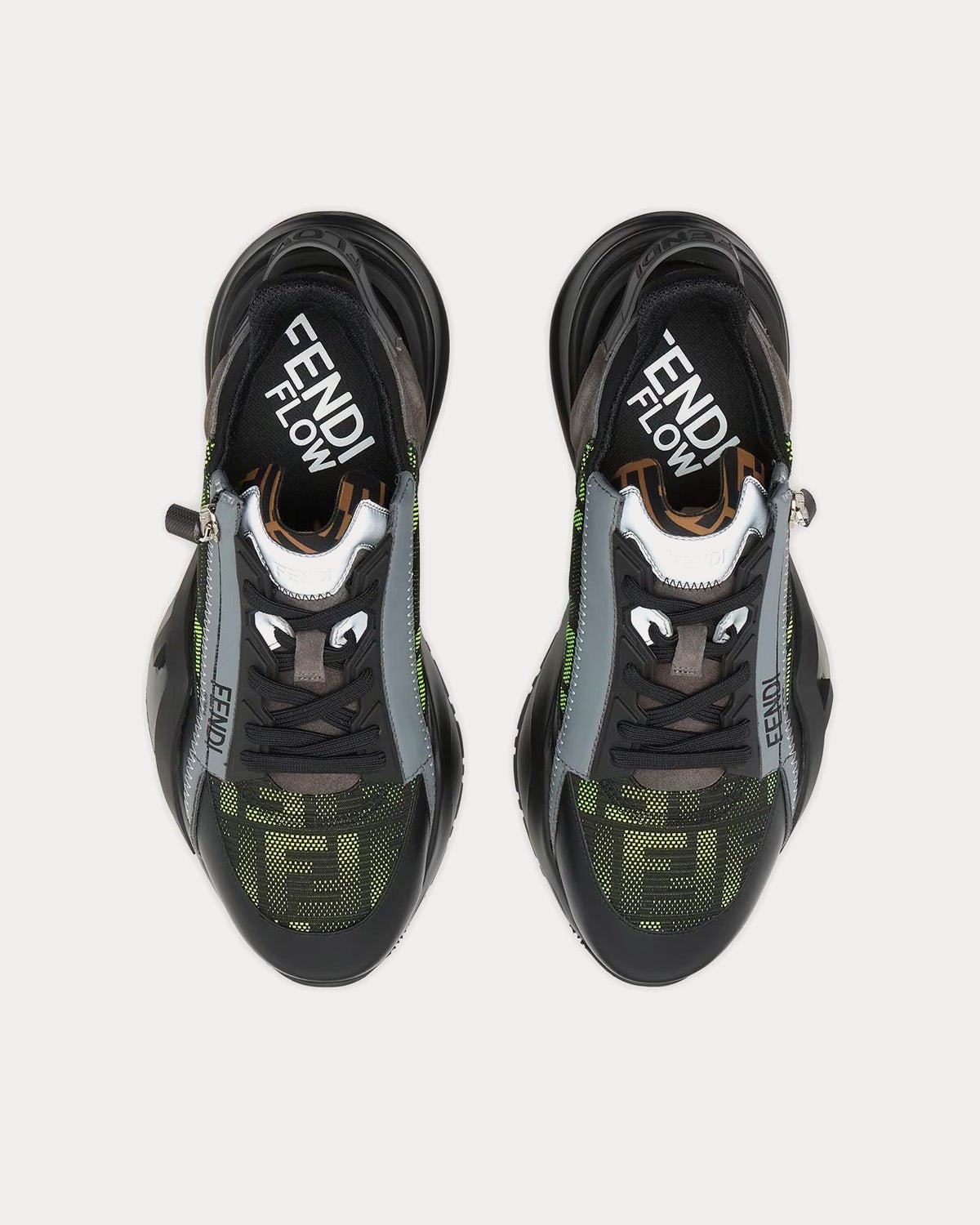 Baskets basses Fendi Flow en tissu jaune fluo/noir – Image 3