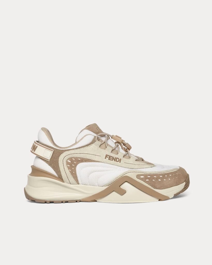 Baskets basses Fendi Flow en maille et daim beiges