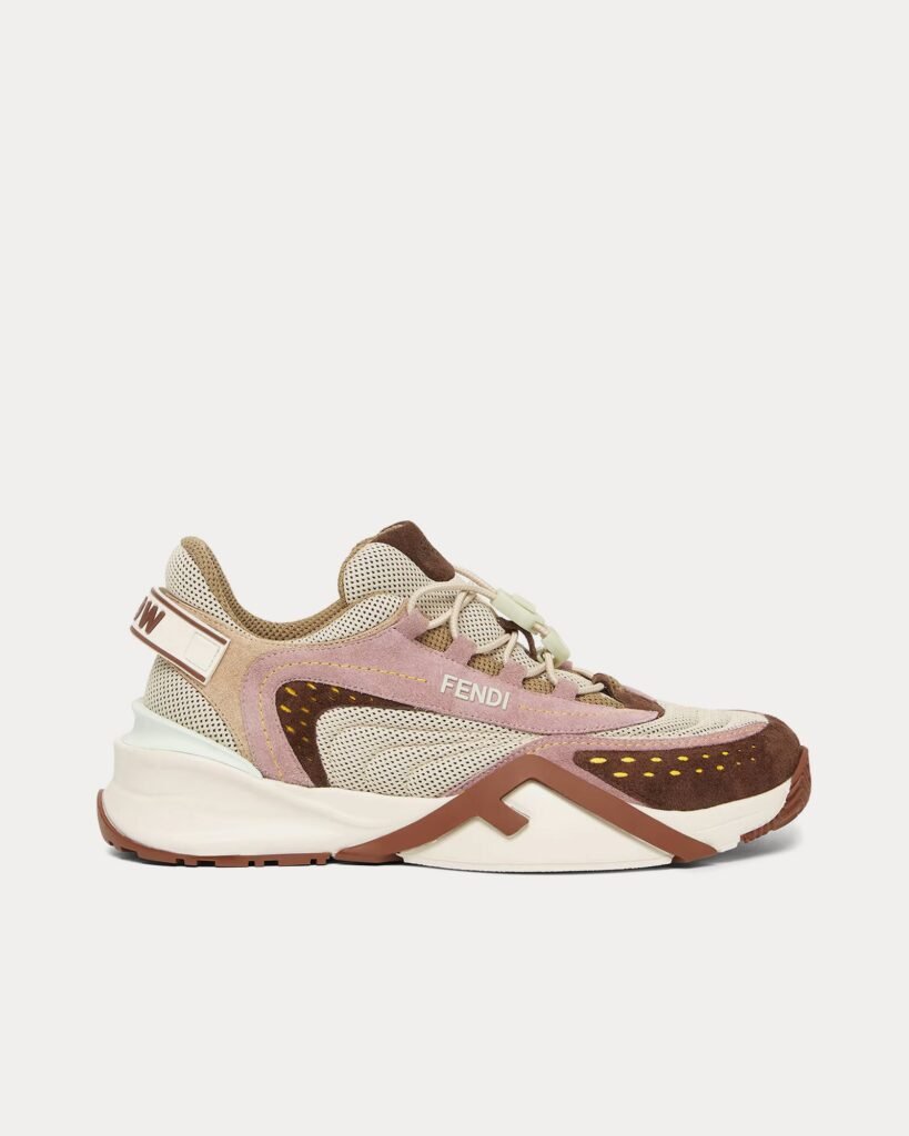 Baskets basses Fendi Flow en maille et daim marron