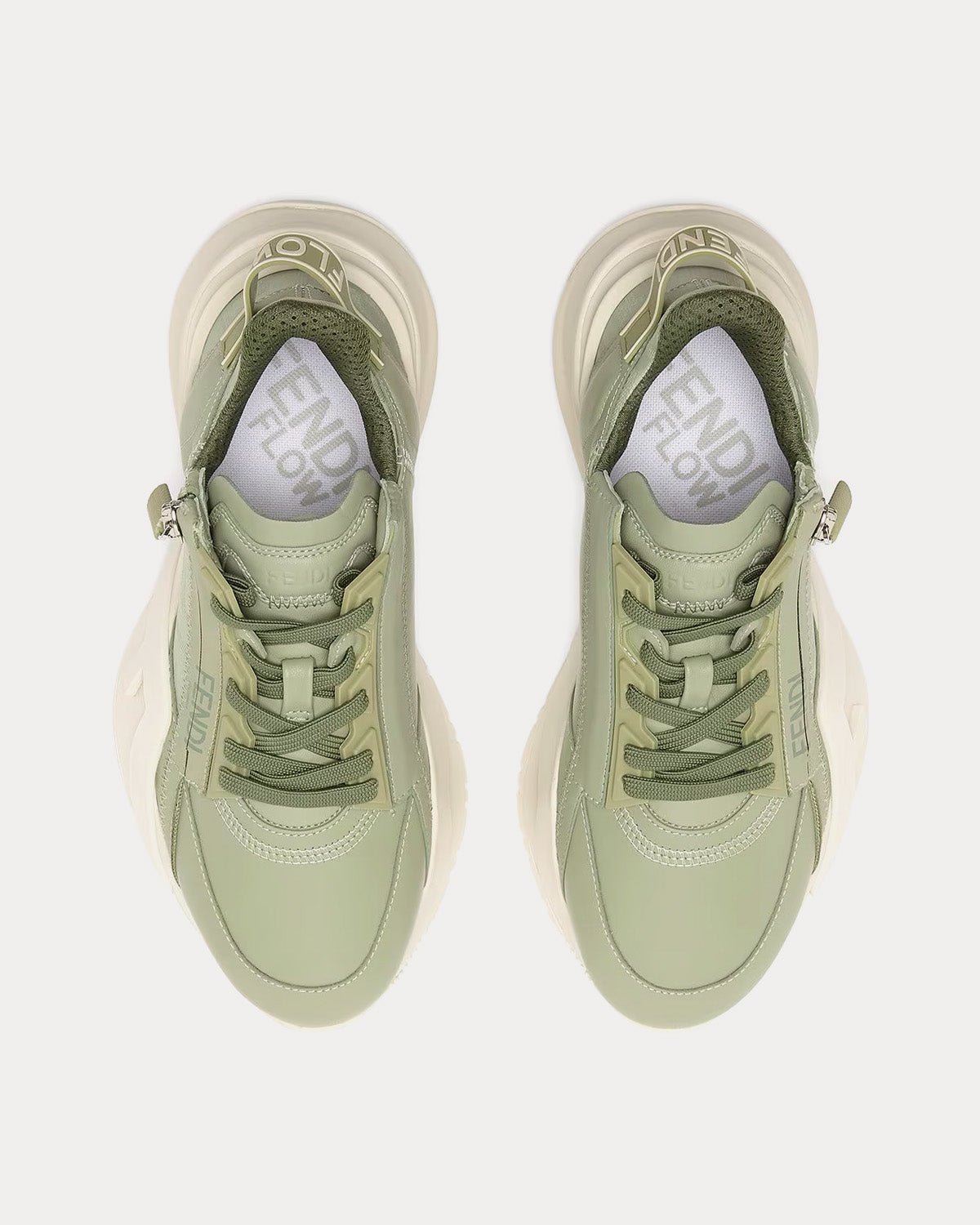 Baskets basses Fendi Flow en cuir vert – Image 2