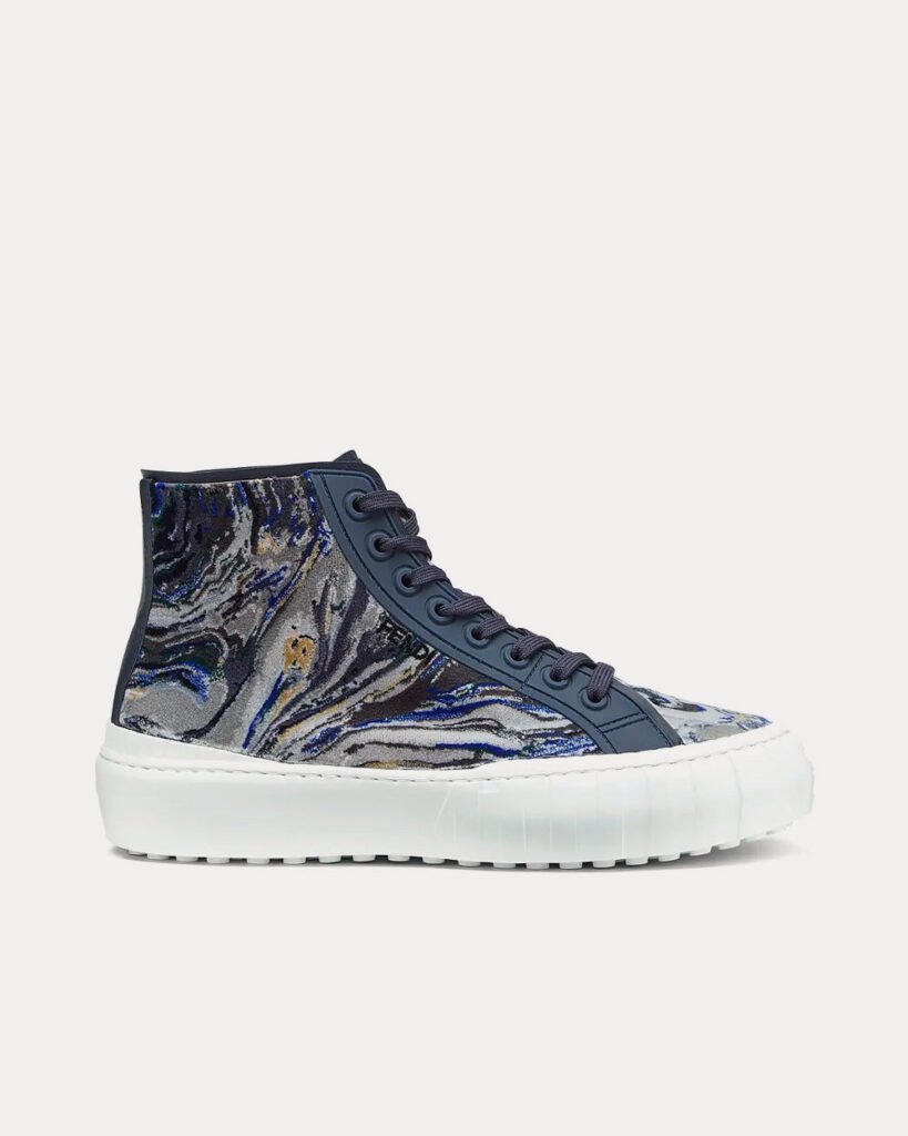 Baskets montantes Fendi Force en tissu effet marbré bleu