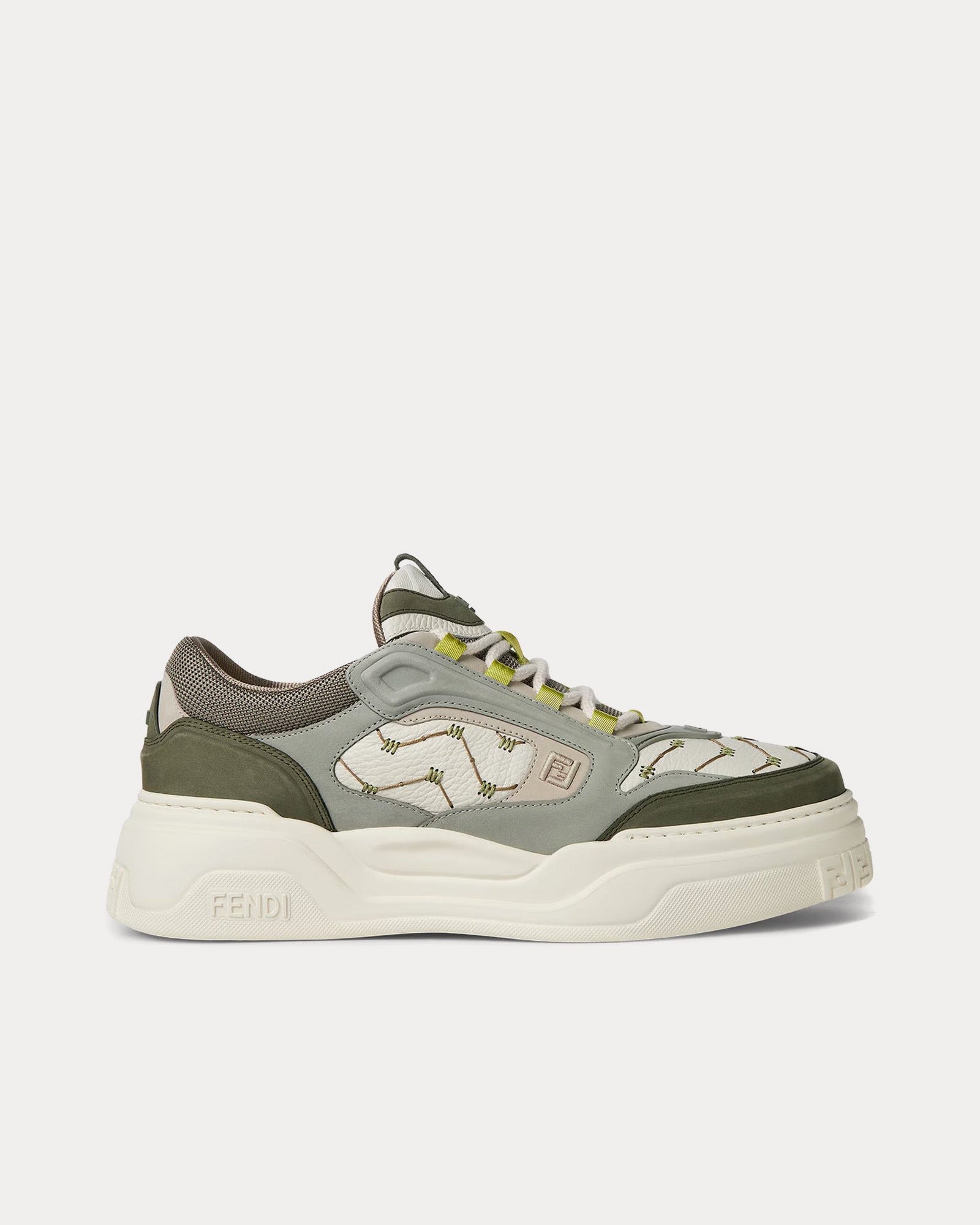 Baskets basses Fendi Force en cuir et nubuck blanc/vert