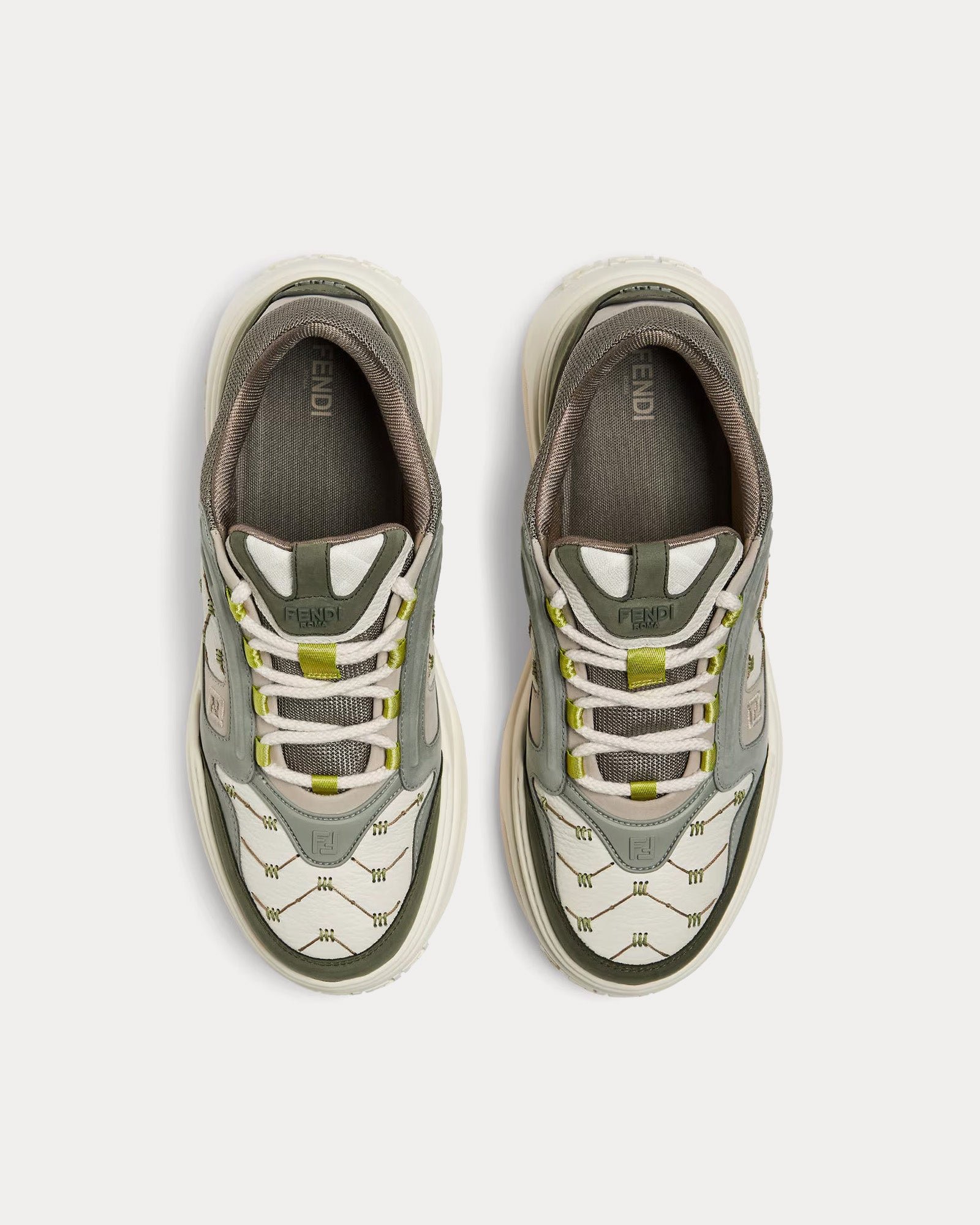 Baskets basses Fendi Force en cuir et nubuck blanc/vert – Image 2