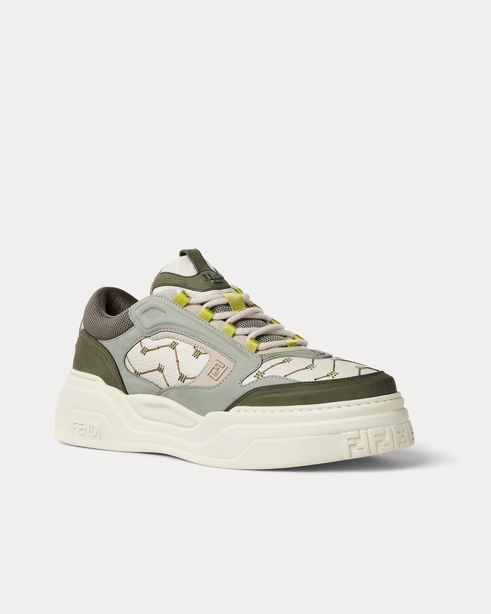 Baskets basses Fendi Force en cuir et nubuck blanc/vert – Image 3