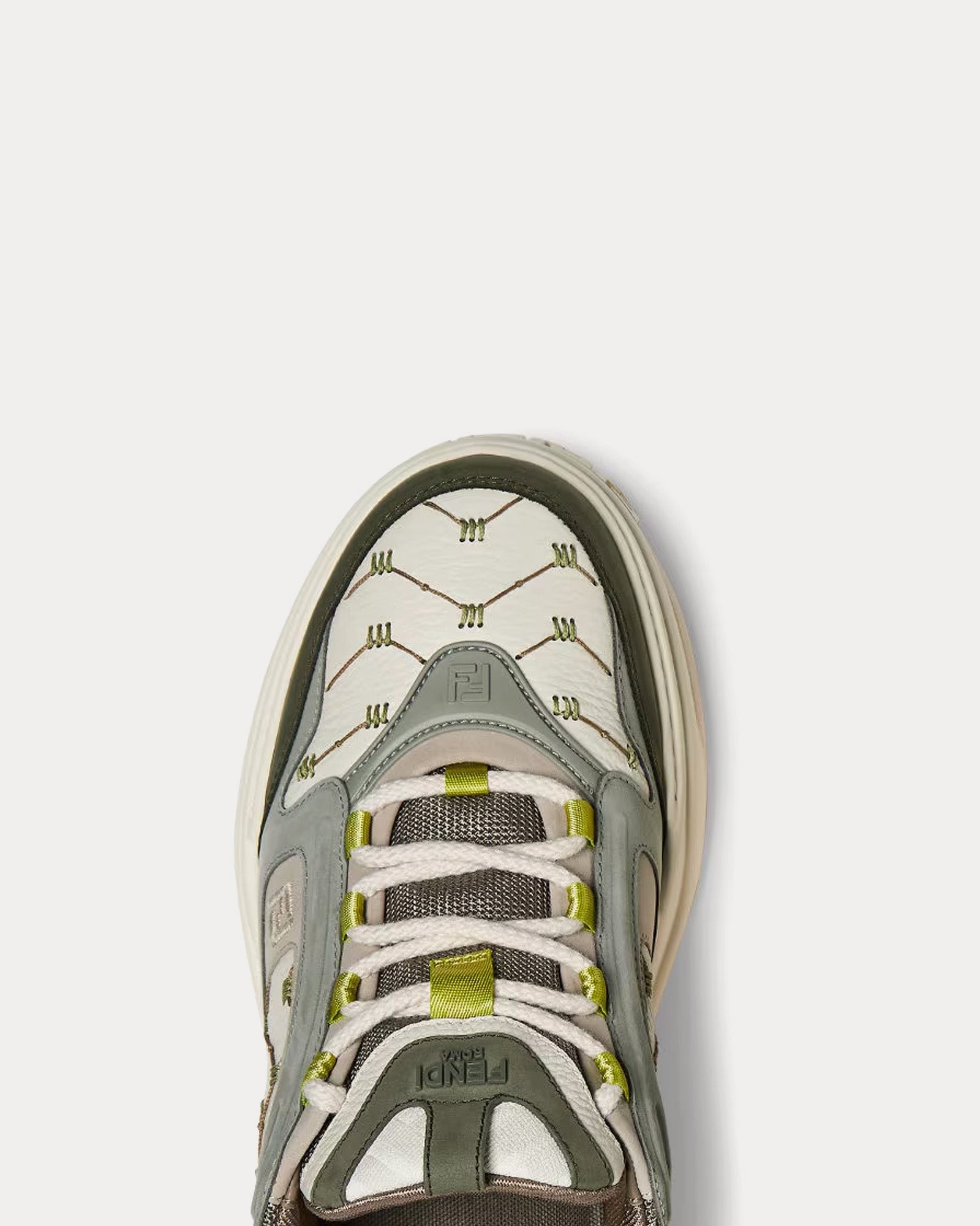 Baskets basses Fendi Force en cuir et nubuck blanc/vert – Image 4