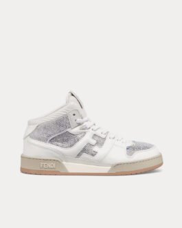 Baskets montantes blanches Fendi Match en cuir et strass