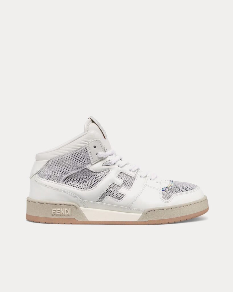 Baskets montantes blanches Fendi Match en cuir et strass