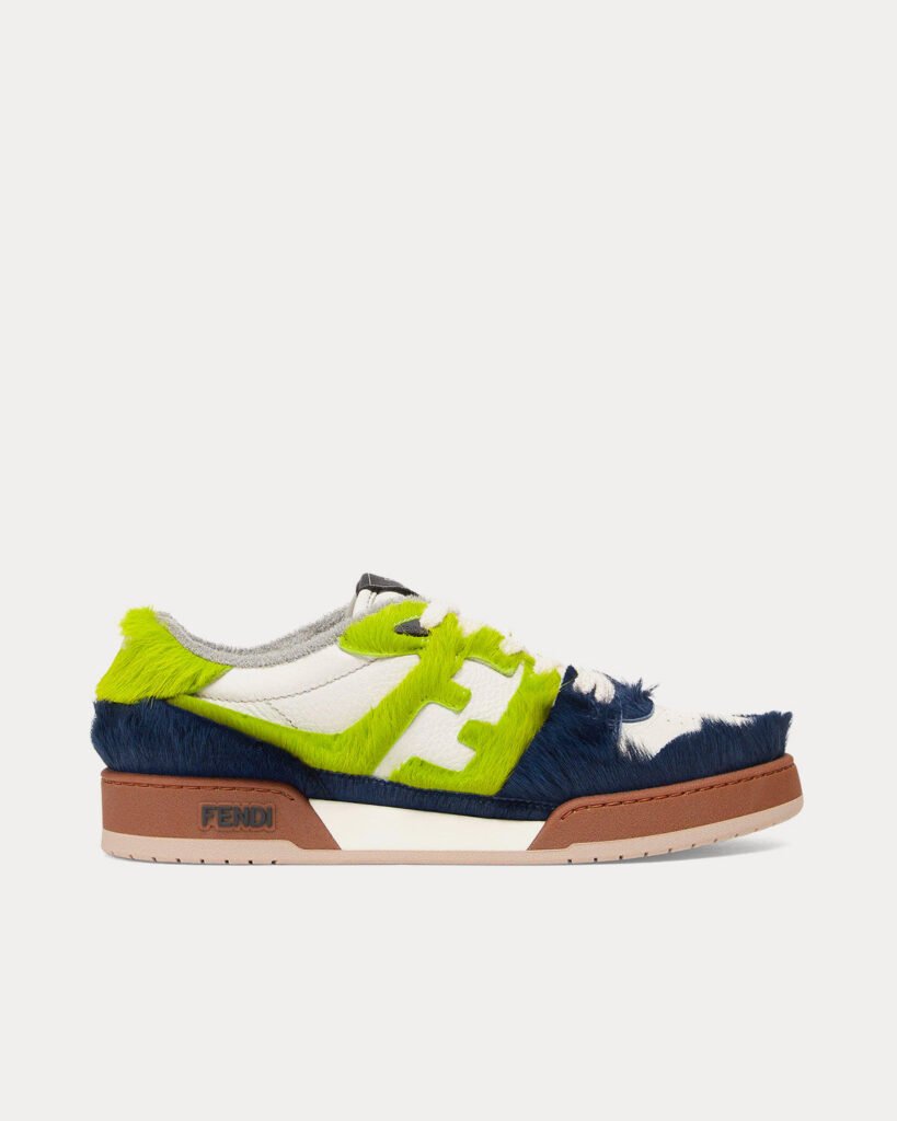 Baskets basses Fendi Match en poil de poney bleu/vert