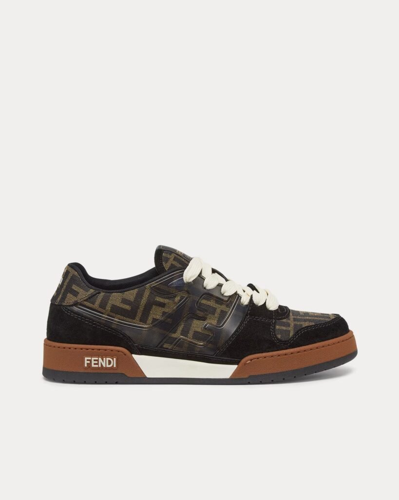 Baskets basses Fendi Match en daim FF Jacquard marron/noir