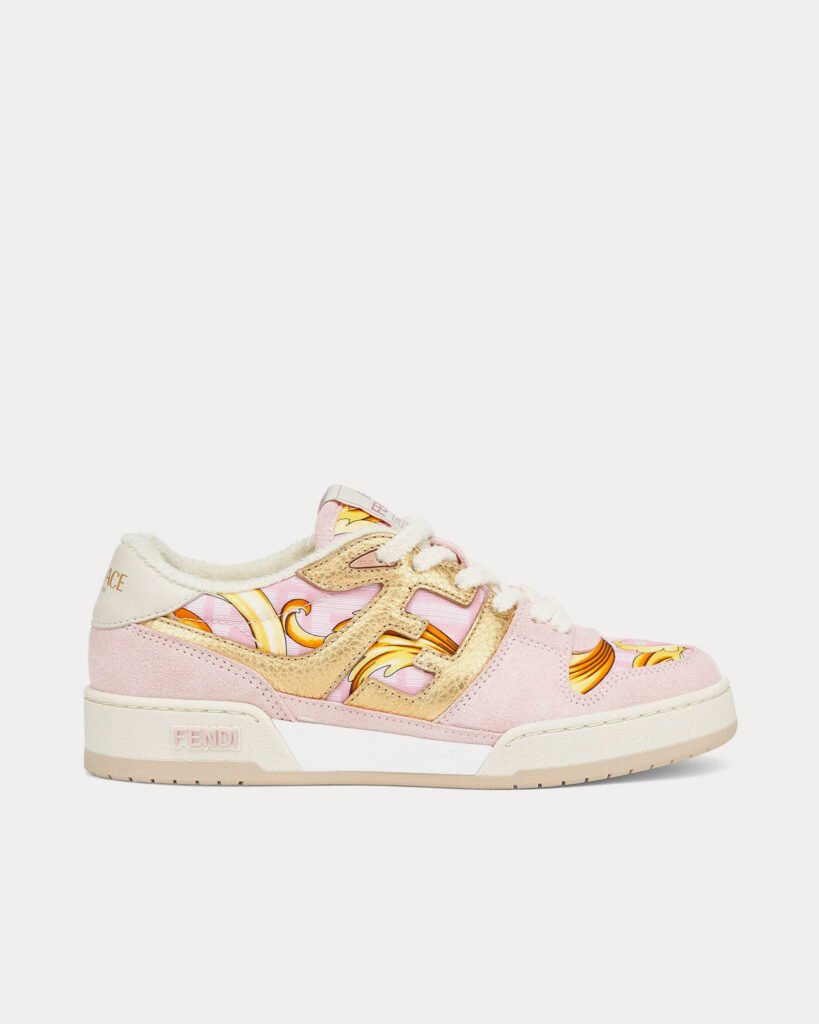 Baskets basses Fendi Match Fendace en satin rose imprimé