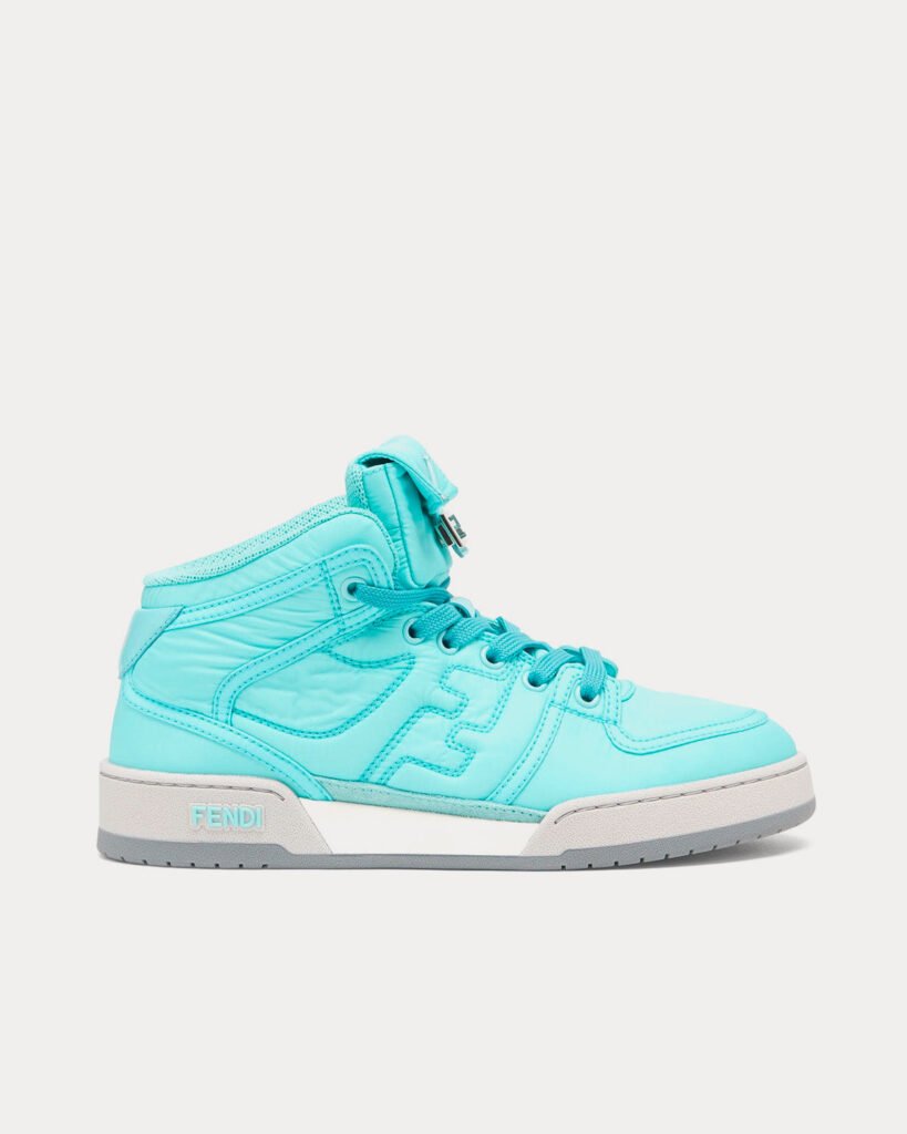 Baskets montantes Fendi Match en nylon turquoise