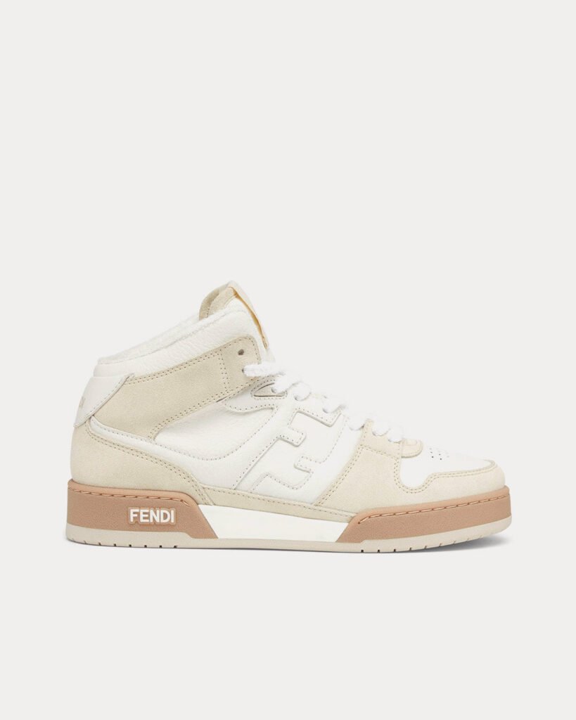 Baskets montantes Fendi Match en cuir blanc/beige