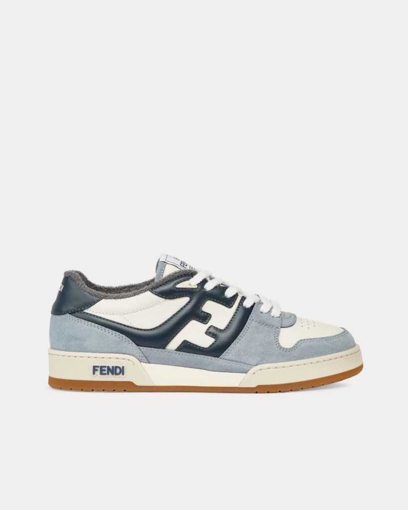 Baskets basses Fendi Match en daim bleu clair/blanc