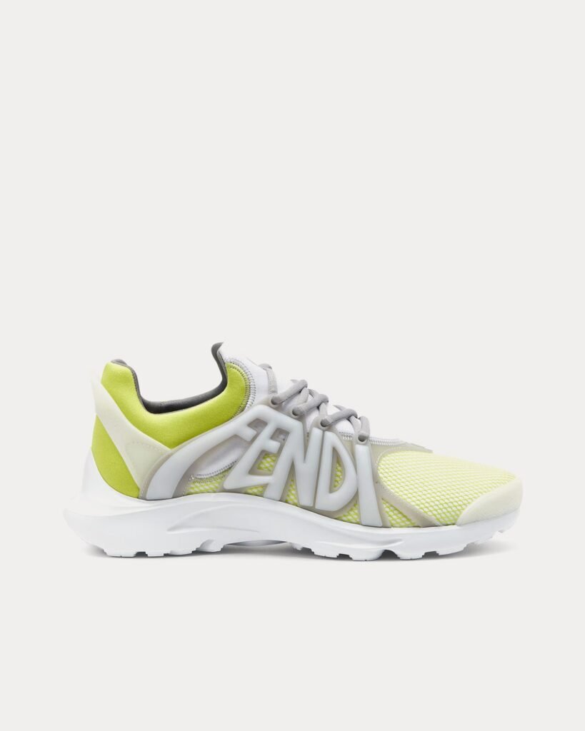 Baskets basses jaunes en maille technique Fendi Tag