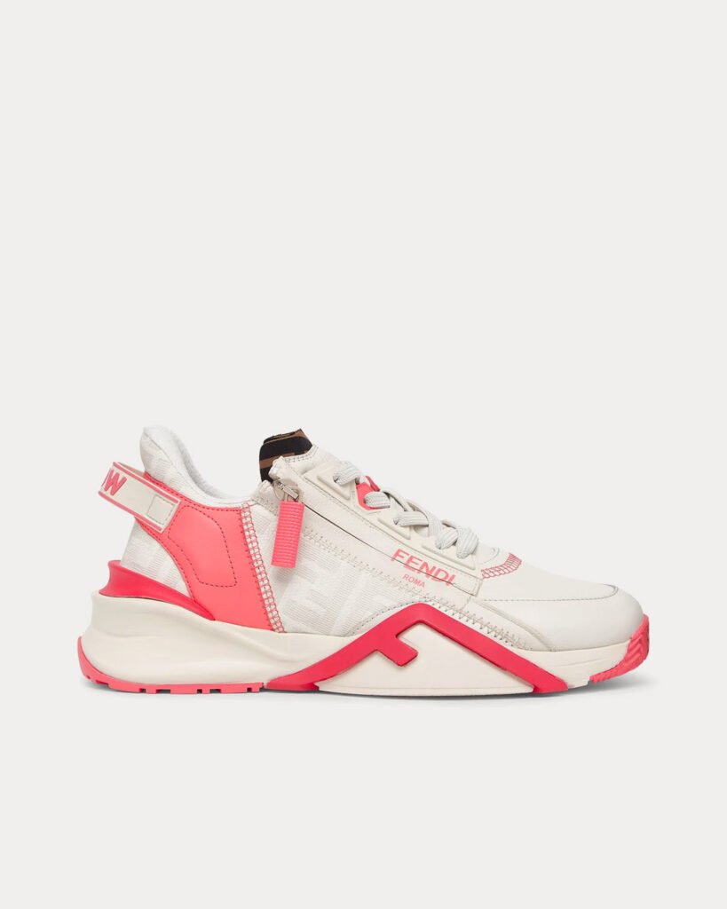 Baskets basses Fendi Flow en cuir blanc/rose
