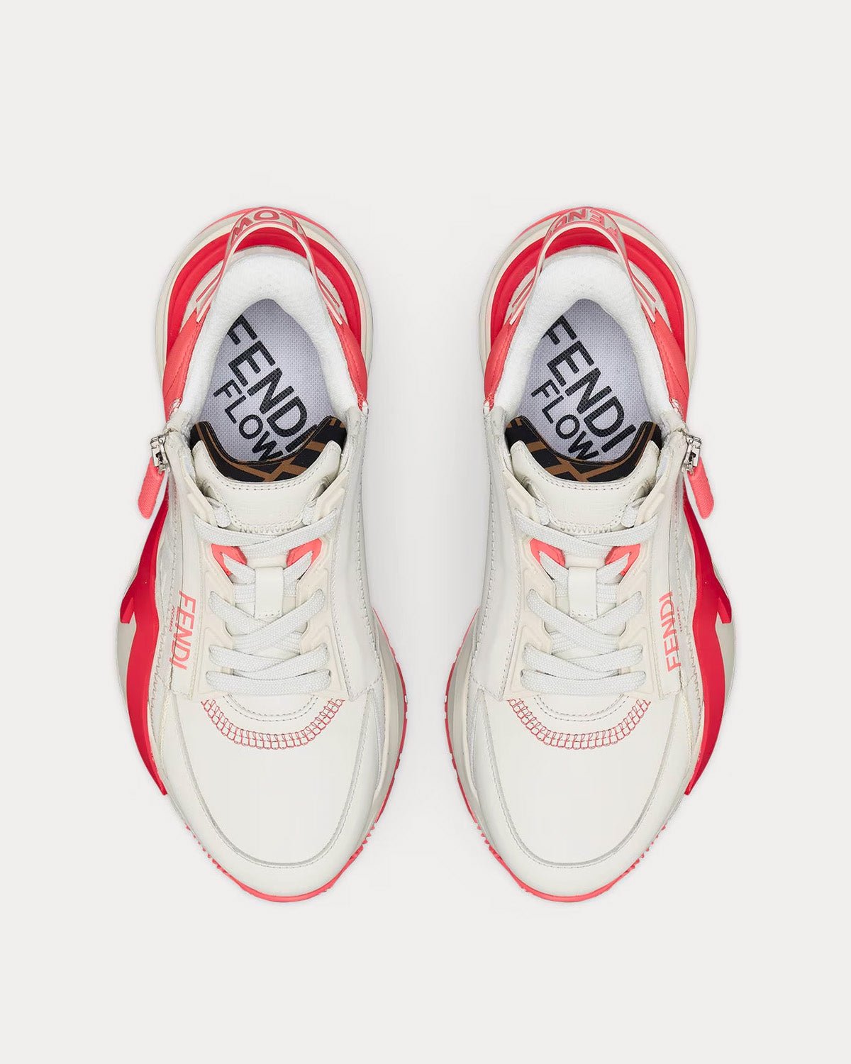 Baskets basses Fendi Flow en cuir blanc/rose – Image 2