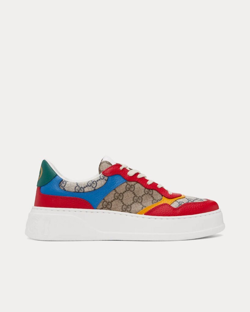 Baskets basses Gucci GG Supreme en cuir et toile beige/bleu