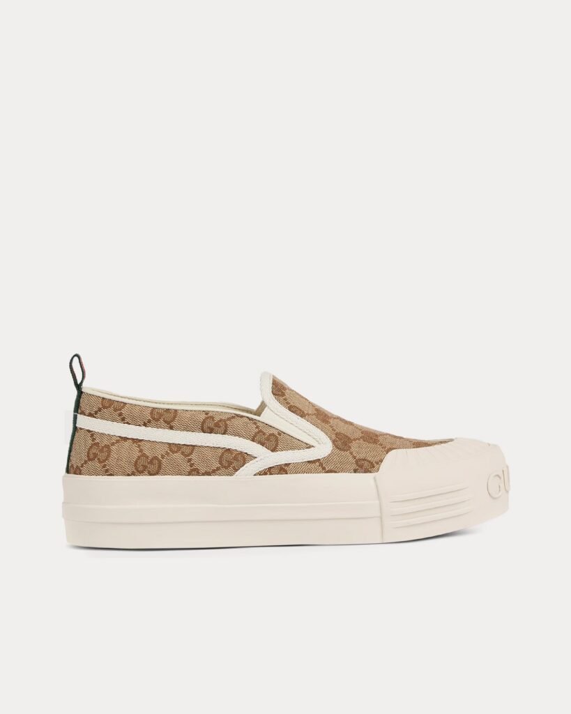 Baskets à enfiler Gucci en toile GG beige/marron foncé