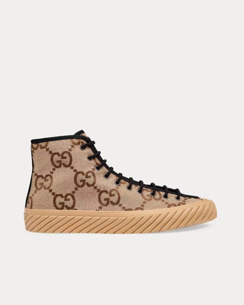 Baskets montantes Gucci Maxi GG en toile camel/ébène