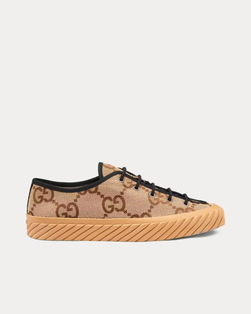 Baskets basses Gucci Maxi GG en toile camel/ébène