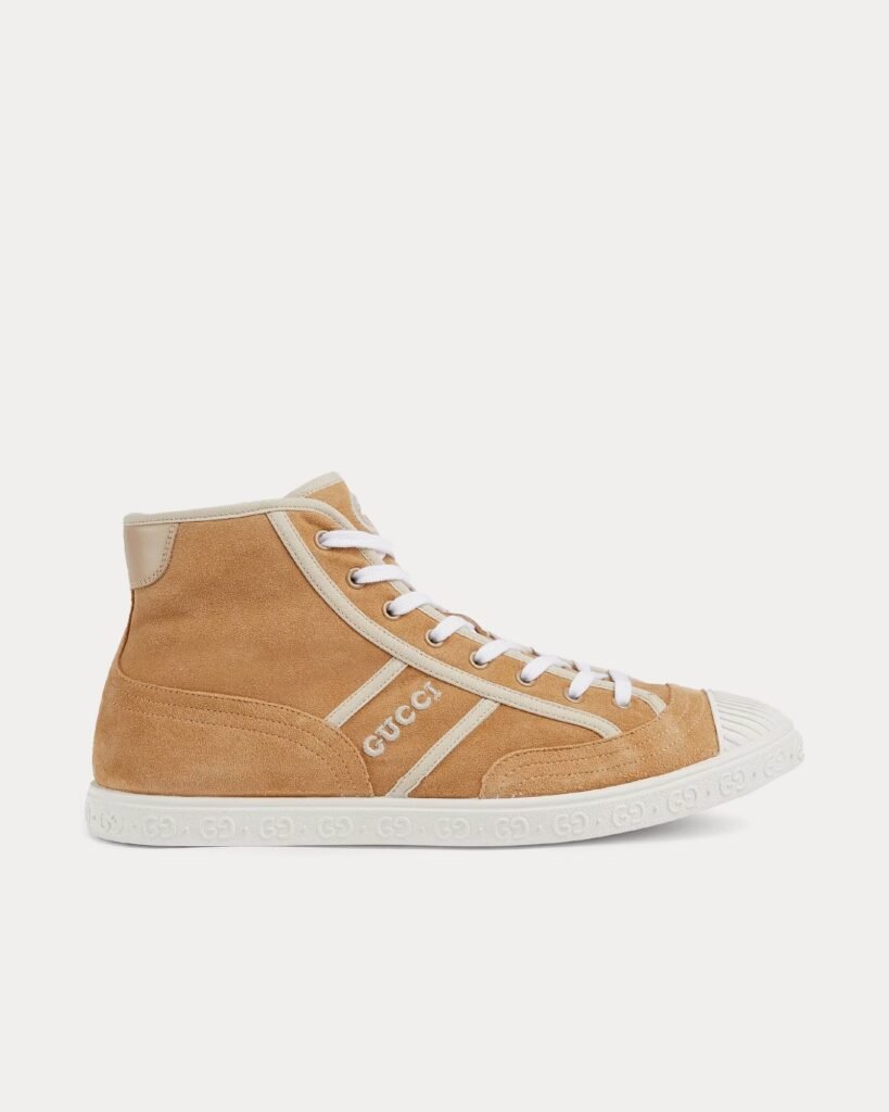 Baskets montantes Gucci en daim beige avec G entrelacés