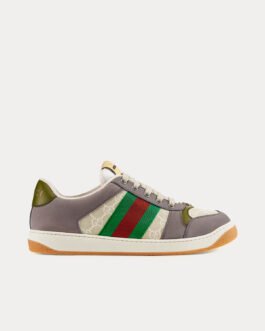 Baskets basses en daim gris à bande Web verte et rouge Gucci GG Screener