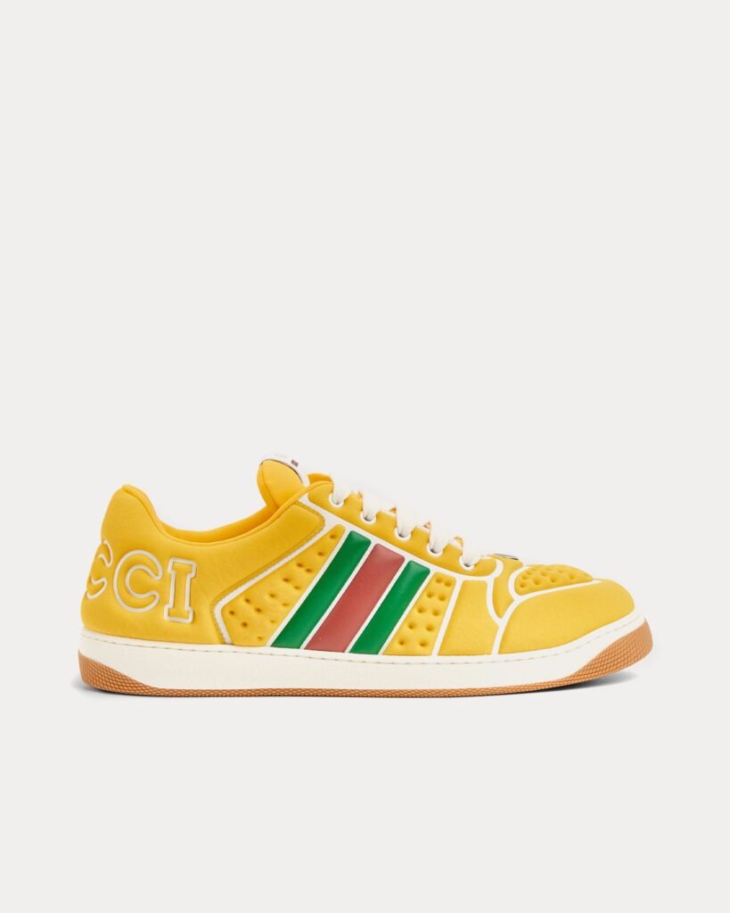 Baskets basses jaunes en néoprène Gucci Screener avec bande Web