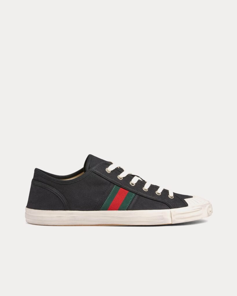 Baskets basses Gucci en coton noir avec bande Web