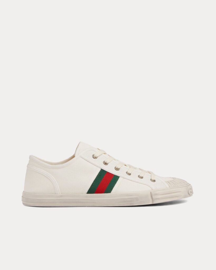 Baskets basses Gucci en coton blanc avec bande Web