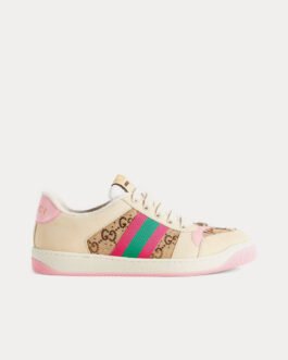Baskets basses Gucci Screener avec cristaux et logo GG beiges/roses