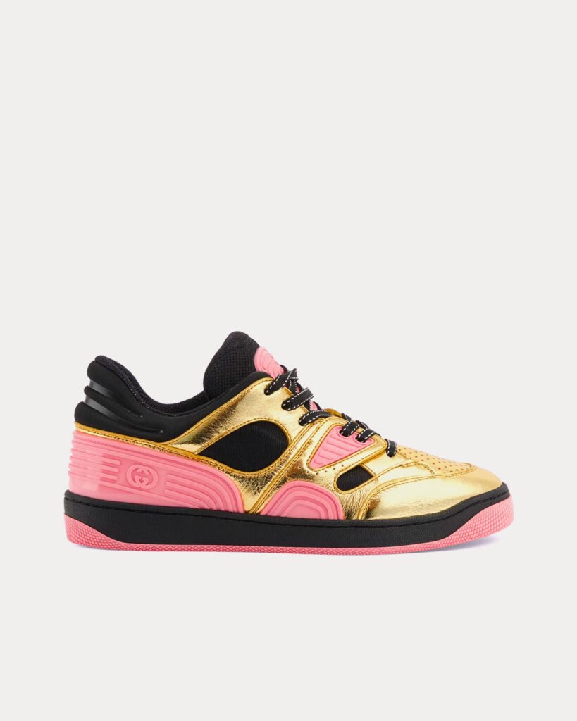 Baskets basses Gucci Basket en cuir doré métallisé / rose