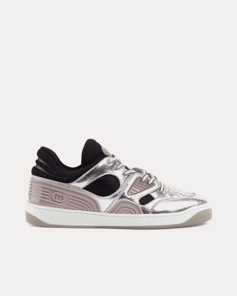 Baskets basses Gucci Basket en cuir argenté métallisé