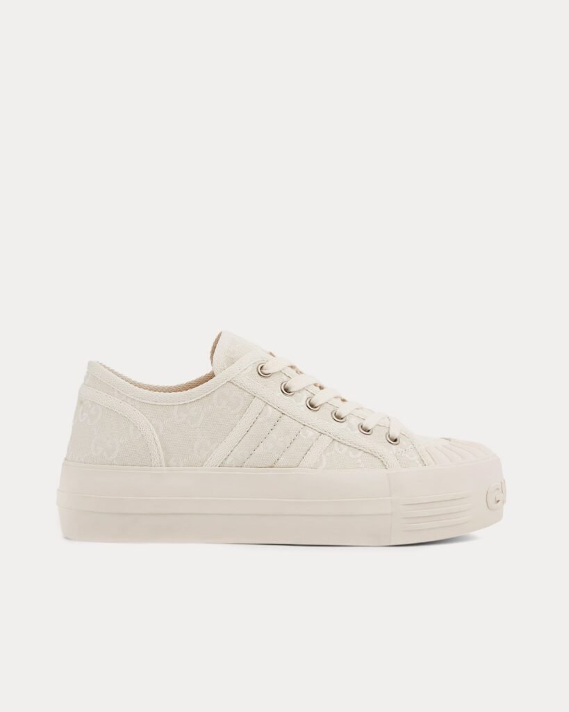 Baskets basses blanches en toile Chunky GG de Gucci
