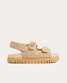 Sandales Gucci Double G en toile GG beige