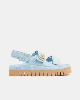Sandales Gucci Double G en toile GG bleu clair