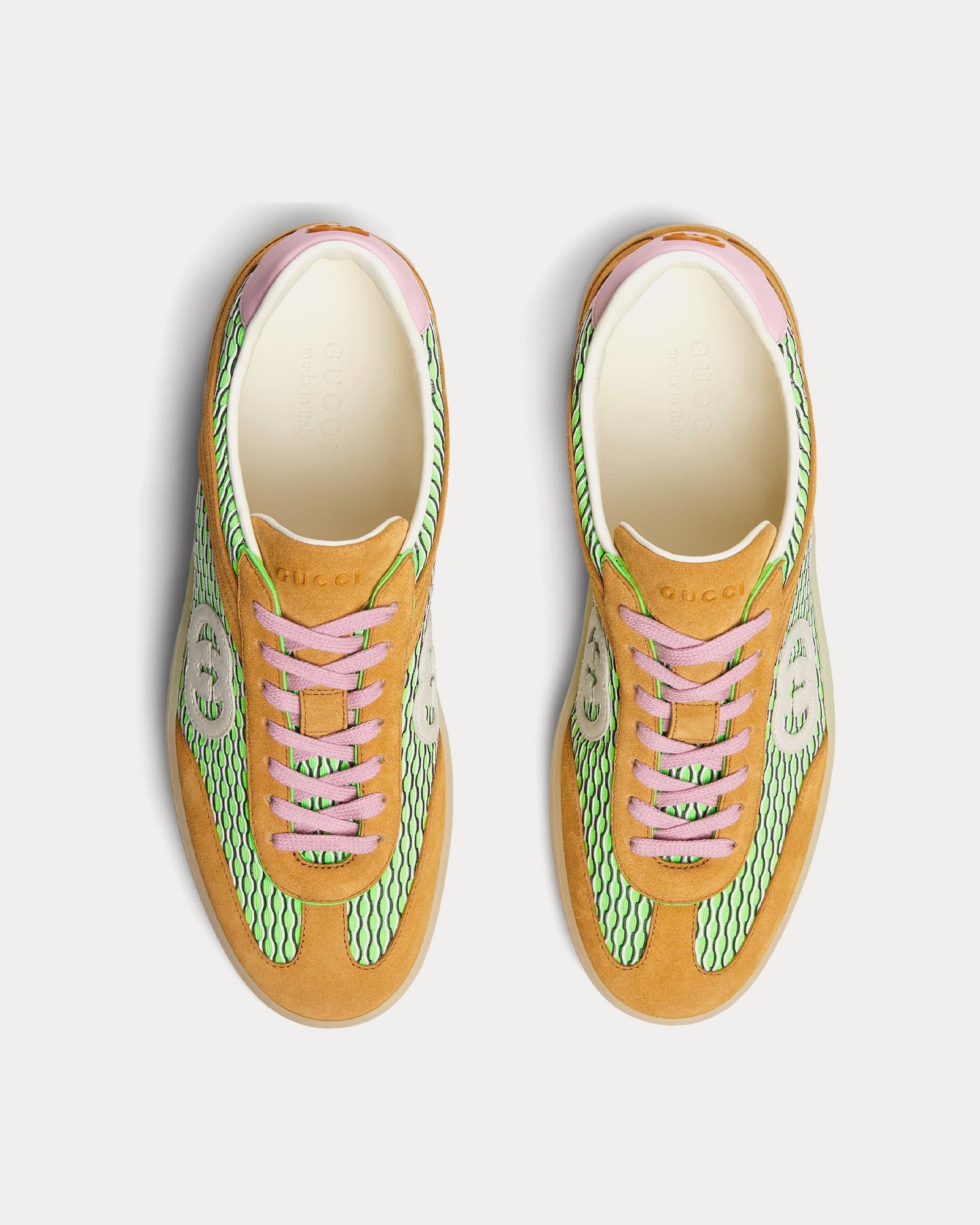 Baskets basses Gucci G75 en maille et daim vert/orange/rose – Image 2