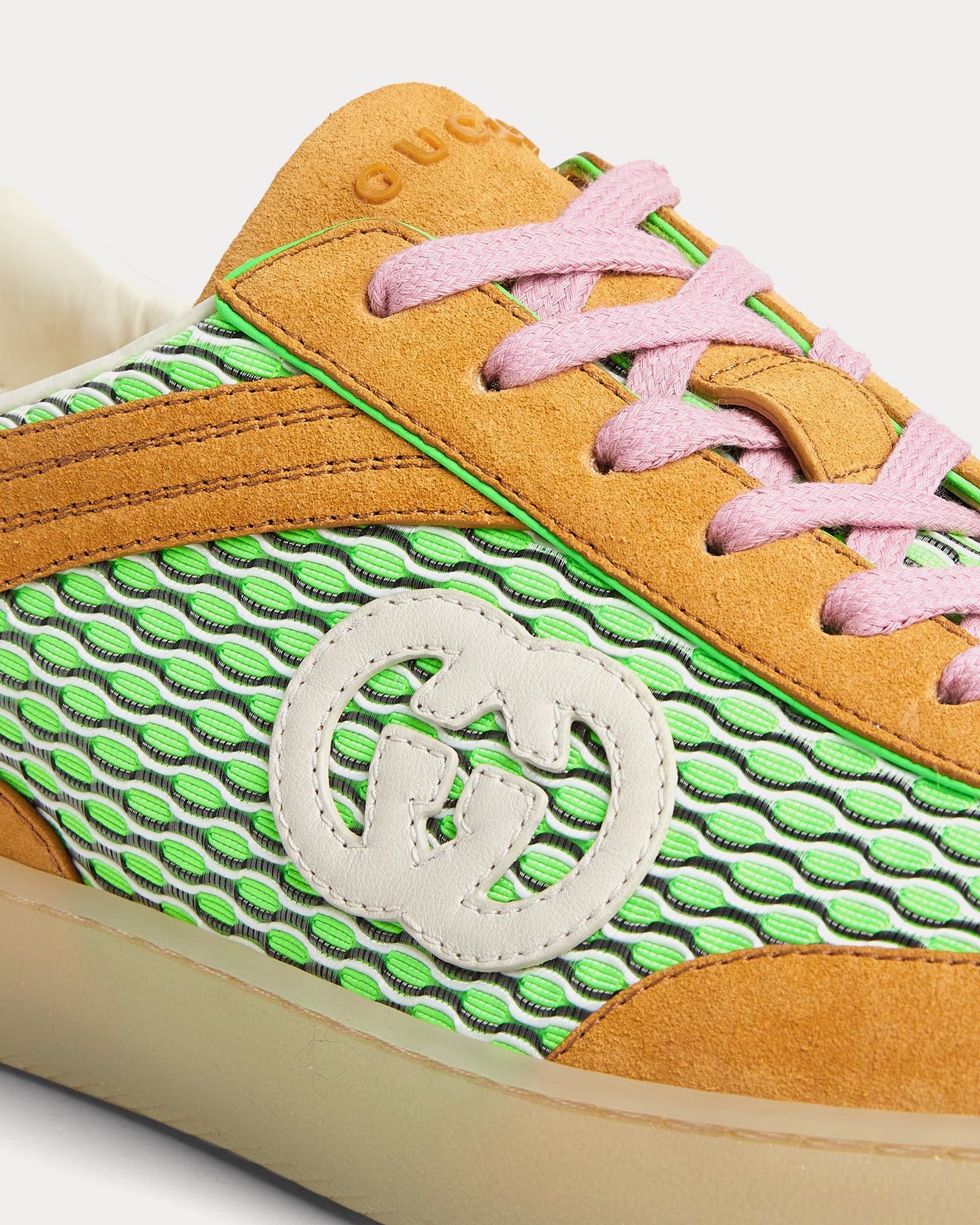 Baskets basses Gucci G75 en maille et daim vert/orange/rose – Image 5