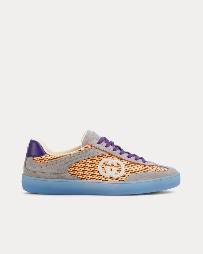Baskets basses Gucci G75 en maille et daim orange/gris/bleu