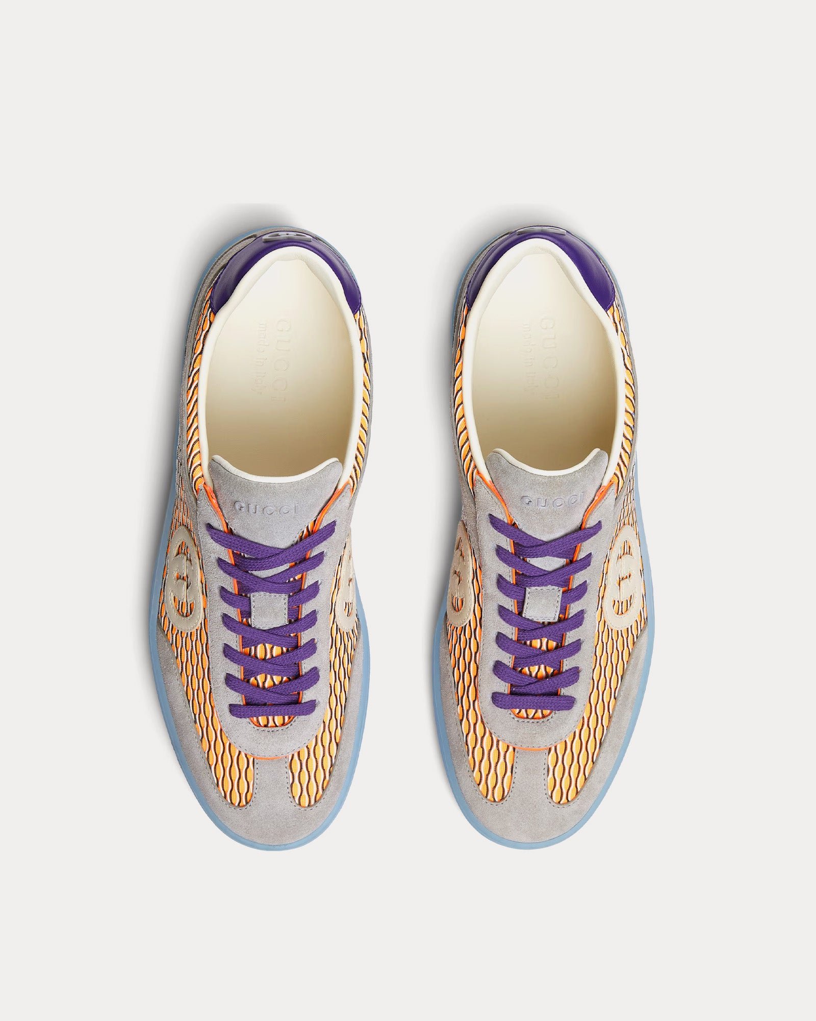 Baskets basses Gucci G75 en maille et daim orange/gris/bleu – Image 2