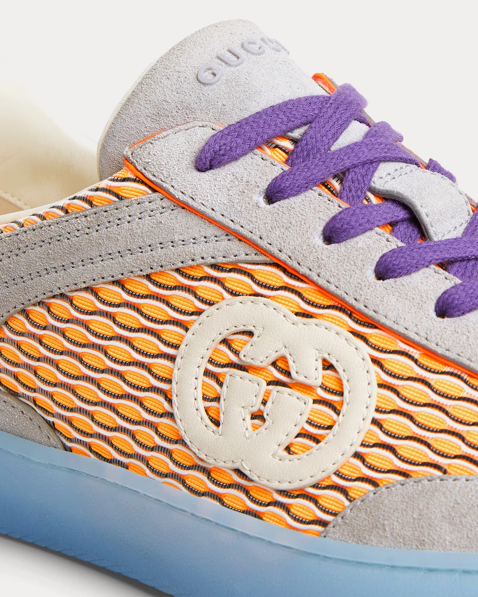 Baskets basses Gucci G75 en maille et daim orange/gris/bleu – Image 4