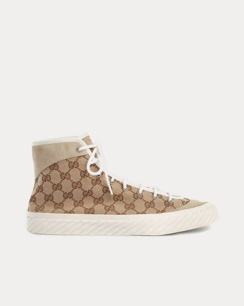 Baskets montantes Gucci en toile GG beige/ébène