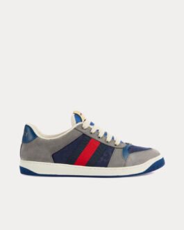 Baskets basses en daim bleu et rouge Gucci GG Screener grises