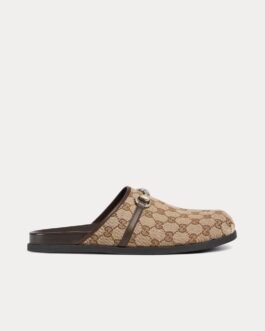 Mules Gucci Horsebit Original GG Canvas beige/ébène