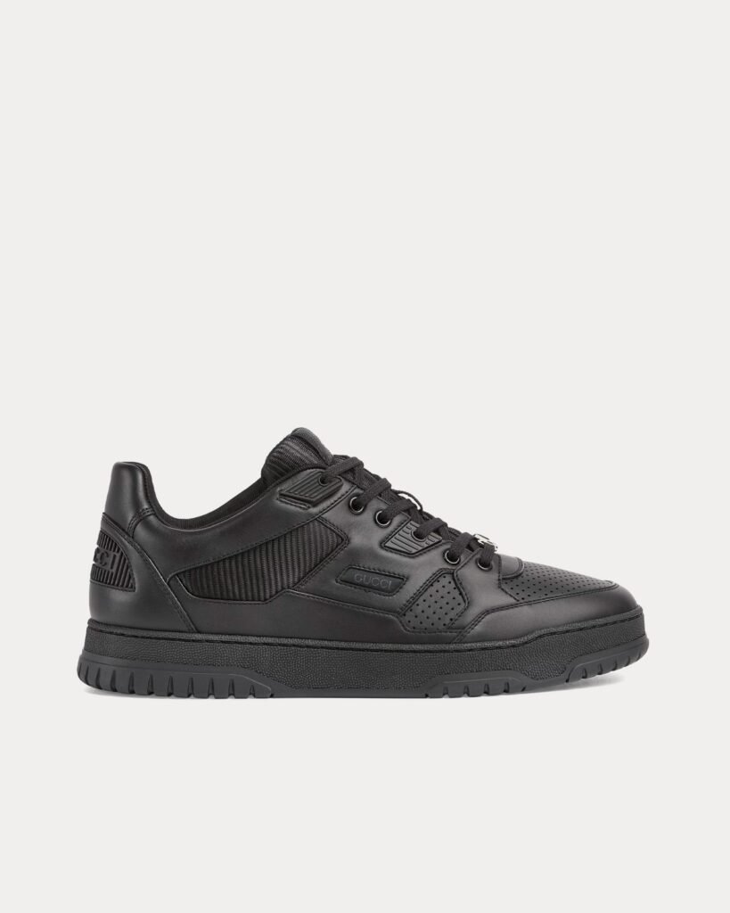 Baskets basses Gucci en cuir perforé noir avec G entrelacés