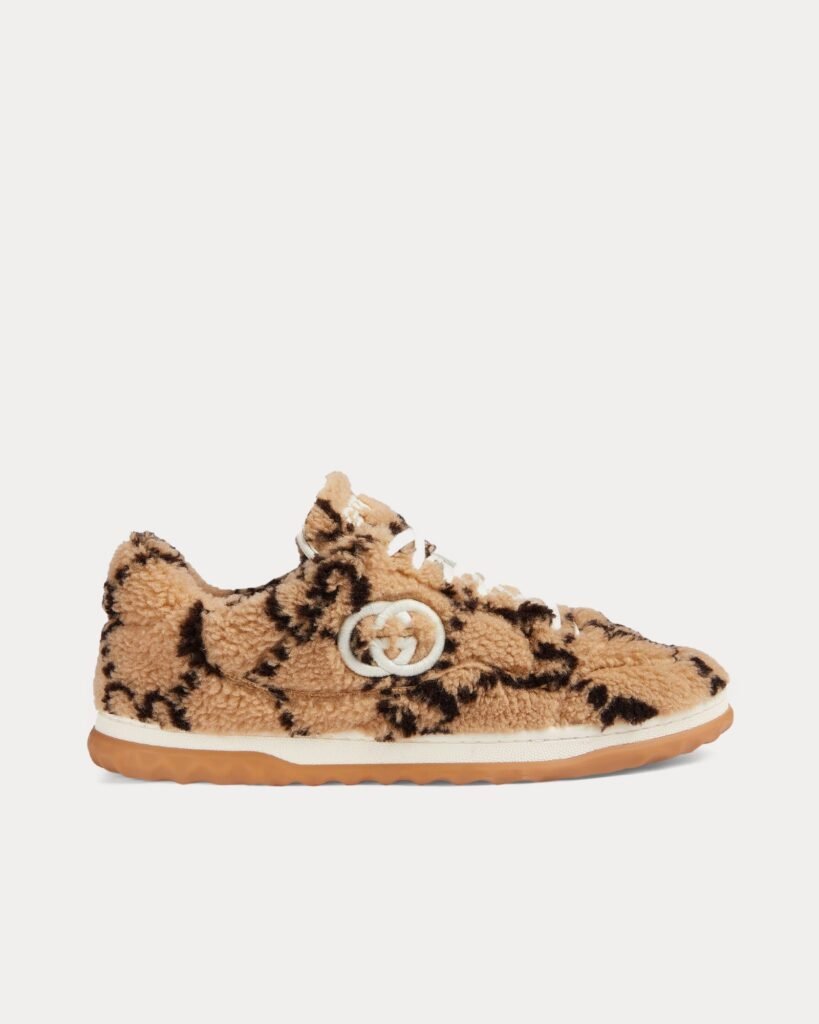 Baskets basses Gucci Mac80 en tissu effet mérinos GG beige/ébène