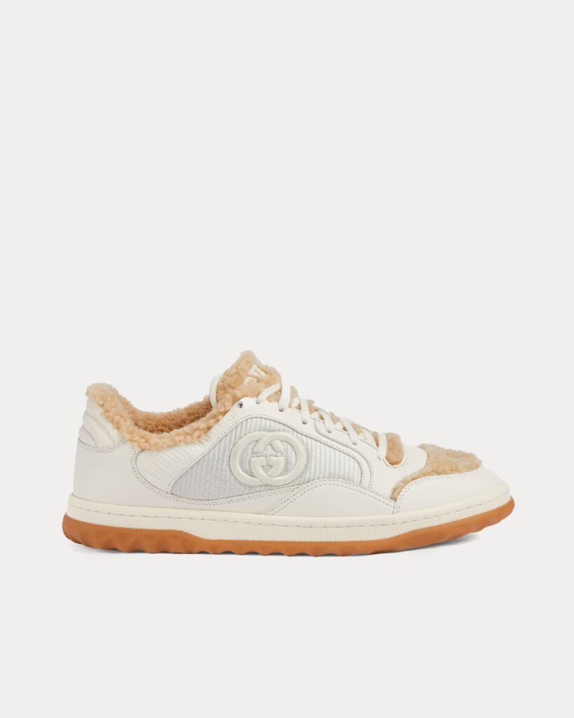 Baskets basses Gucci Mac80 en cuir et laine mérinos blanc cassé/beige